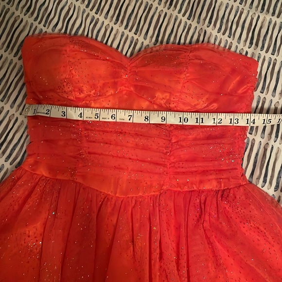 Glitter Orange Prom Homecoming Strapless Dress - Picture 4 of 8